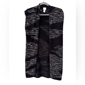 Chicos Woman’s Black and White Open Front Knit Vest Size 0 (4/6) Abstract Print